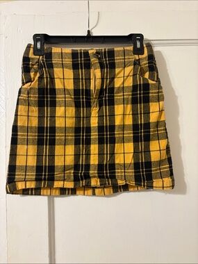 Hollister Yellow and Black Plaid Mini Skirt